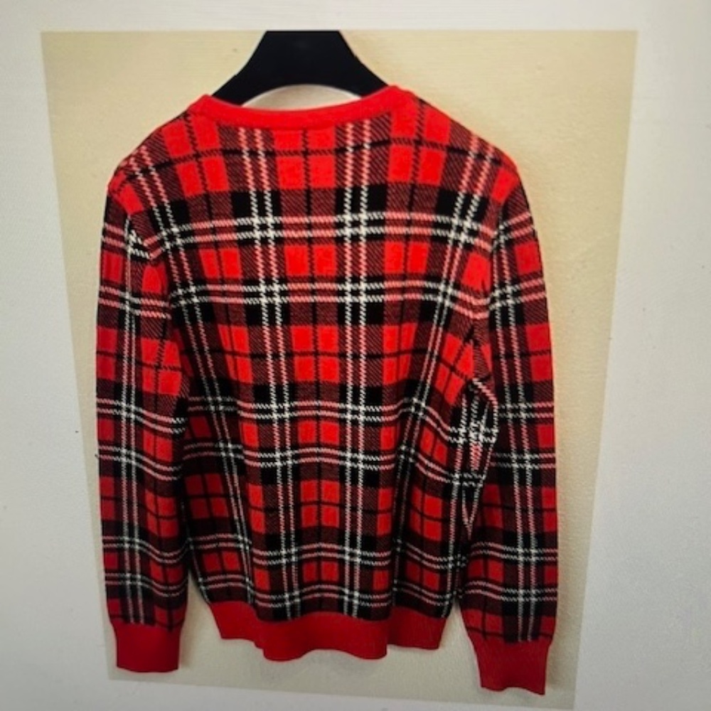 Equipment Femme Red and Black Plaid Wool Crew Neck Sweater